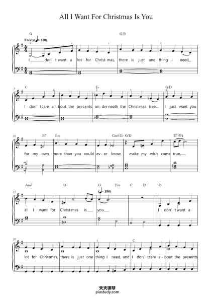 “All I Want For Christmas Is You”钢琴谱-Words & Music by Mariah Carey & Walter Afanasieff-免费下载-天天钢琴