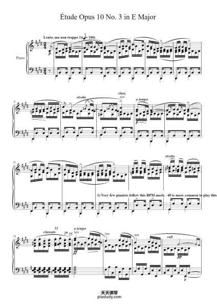 “Étude Opus 10 No. 3 in E Major”钢琴谱-Frédéric François Chopin
(1810 - 1849)-免费下载-天天钢琴