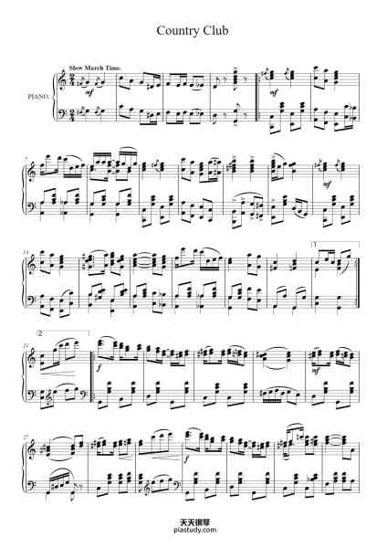 “Country Club”钢琴谱-By SCOTT JOPLIN. Composer of “Maple Leaf Rag”, “Sugar Cane Rag” and “Pineapple Rag.”-免费下载-天天钢琴