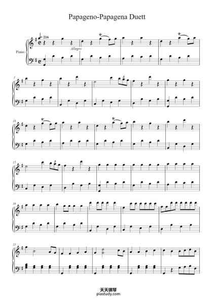 “Papageno-Papagena Duett”钢琴谱-Arrg by Armando Tinajero-免费下载-天天钢琴