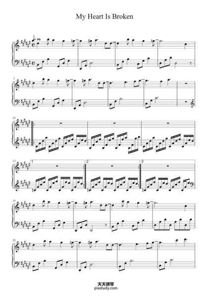 “My Heart Is Broken”钢琴谱-Composed by Amy Lee Evanescence Arranged by Louise Blakk-免费下载-天天钢琴