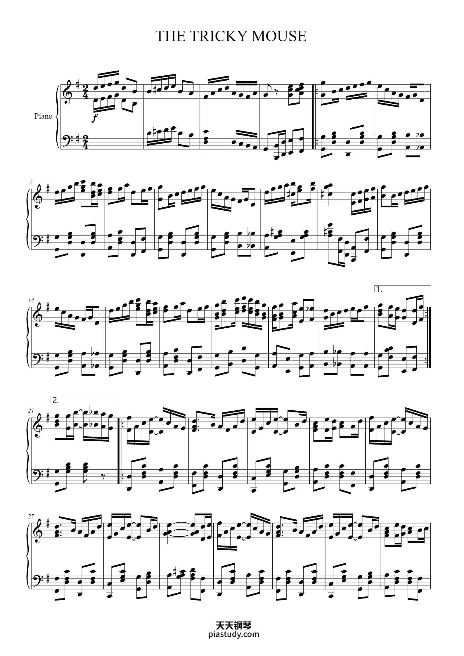 'THE TRICKY MOUSE' - Piano Sheet Music By By IOHANNES MONTAURUS. | TOPiano