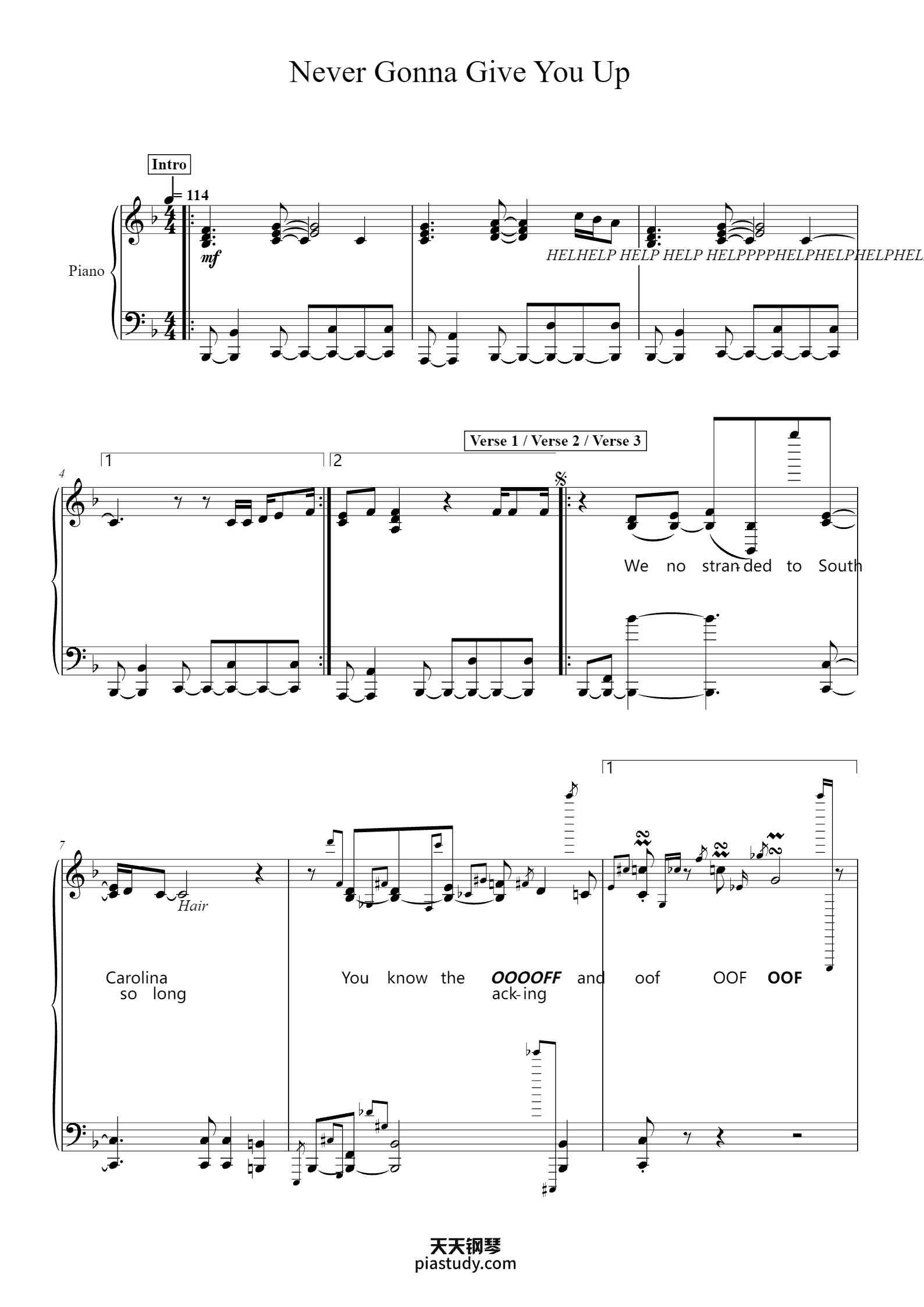 Never Gonna Give You Up钢琴谱 - Rick Astley - free piano sheet music ...