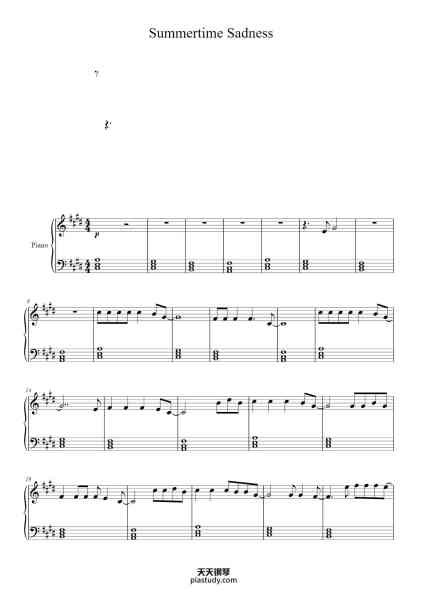 “Summertime Sadness”钢琴谱-Stelgie Lambcil-免费下载-天天钢琴