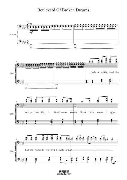 “Boulevard Of Broken Dreams”钢琴谱-Green Day-免费下载-天天钢琴