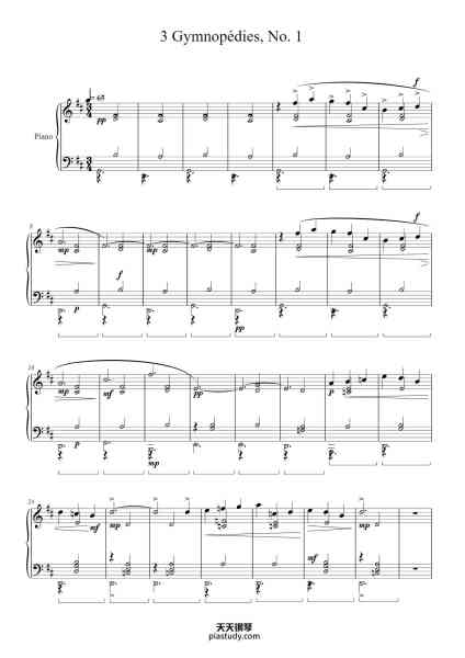 “Gymnopédie No. 1”钢琴谱-Erik Satie-免费下载-天天钢琴