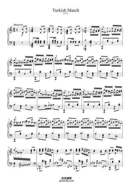 “Rondo Alla Turca - Piano Sonata No. 11 in A Major, K. 331: III. Allegretto "Turkish March"”钢琴谱-W.A. Mozart-免费下载-天天钢琴