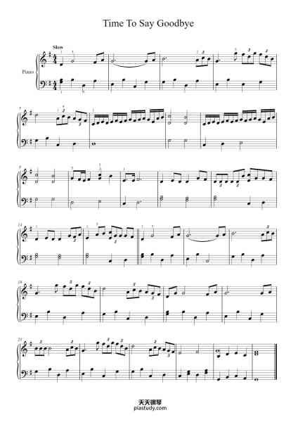 “Time To Say Goodbye”钢琴谱-Andrea Bocelli-免费下载-天天钢琴