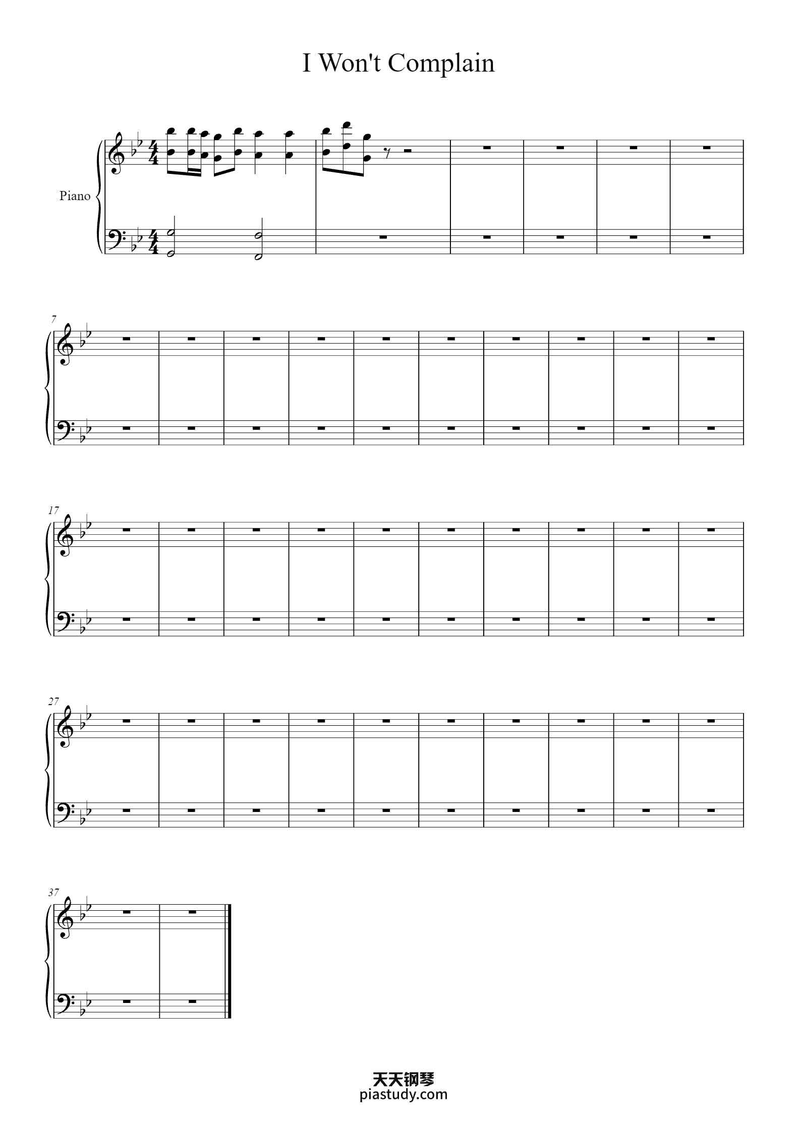 'I Won't Complain' - Piano Sheet Music By Benjamin Clementine | TOPiano
