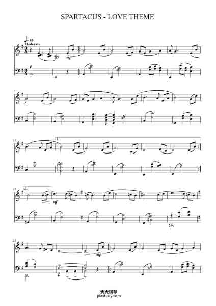“SPARTACUS - LOVE THEME”钢琴谱-ALEX NORTH-免费下载-天天钢琴