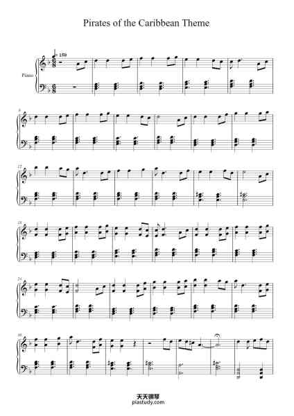 “Pirates of the Caribbean Theme”钢琴谱-Hans Zimmer-免费下载-天天钢琴