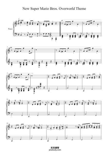 “New Super Mario Bros. Overworld Theme”钢琴谱-Composed by Koji Kondo
Arranged by Alex Vandenberg
-免费下载-天天钢琴