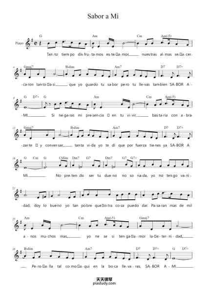 “Sabor A Mi”钢琴谱-Alvaro Carillo-免费下载-天天钢琴