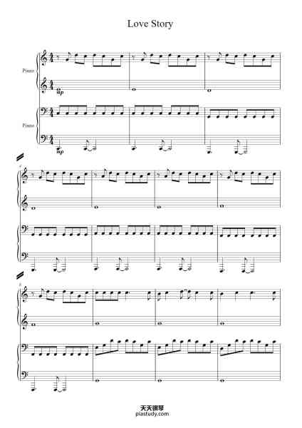 “Love Story (四手联弹)C调 -Taylor Swift”钢琴谱-Taylor Swift-免费下载-天天钢琴