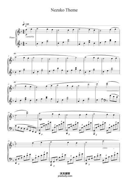 “Nezuko Theme”钢琴谱-Fadric Moonia-免费下载-天天钢琴
