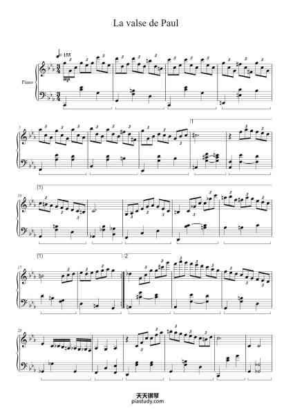 “La valse de Paul”钢琴谱-Composed by Sylvain Chomet
Composed by Franck Monbaylet
-免费下载-天天钢琴