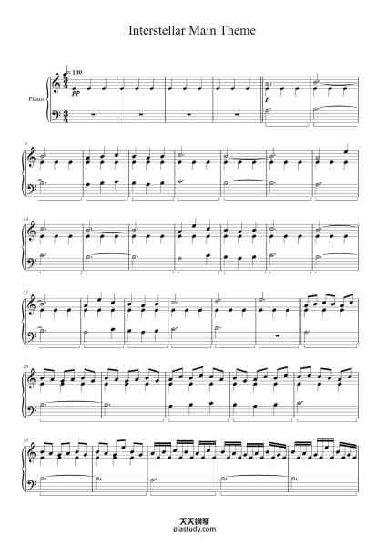 “Interstellar Main Theme”钢琴谱-Arranged by Josh Bowman
Hanz Zimmer-免费下载-天天钢琴