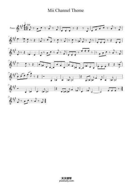 “Mii Channel Theme”钢琴谱-Catalina Andrade-免费下载-天天钢琴