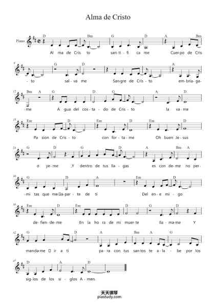 “Alma de Cristo”钢琴谱-Song by: Francesca Ancarola y Los Gregorianos-免费下载-天天钢琴