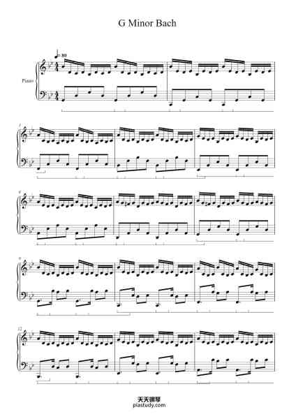“G Minor Bach”钢琴谱-Luo Ni (bottle)-免费下载-天天钢琴