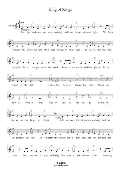 “King of Kings”钢琴谱-Hillsong Worship; arr. Acheson-免费下载-天天钢琴