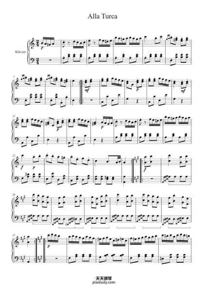 “Rondo Alla Turca from Piano Sonata No. 11 in A Major, K. 331: III. Allegretto”钢琴谱-W. A. Mozart-免费下载-天天钢琴