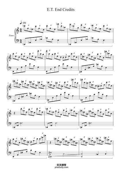 “E.T. the Extra-Terrestrial: End Credits (Piano Solo)”钢琴谱-John Williams-免费下载-天天钢琴