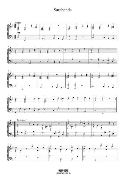 “Sarabande”钢琴谱-Composed by George Frideric Handel-免费下载-天天钢琴