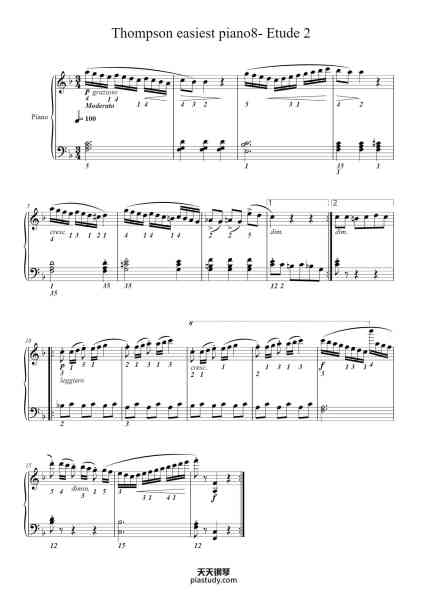 “Thompson easiest piano8- Etude 2”钢琴谱-John Thompson-免费下载-天天钢琴