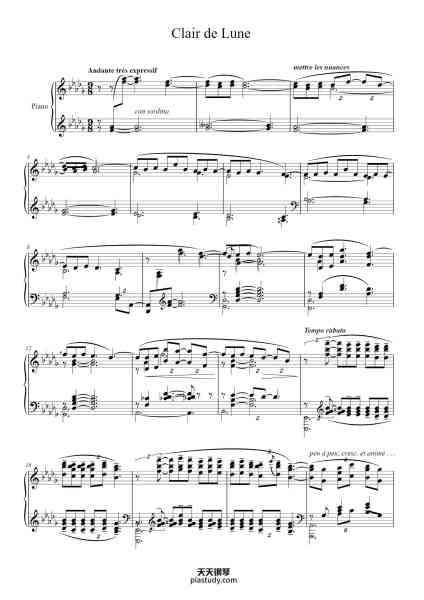 “Suite Bergamasque: III. Clair de Lune”钢琴谱-CLAUDE DEBUSSY-免费下载-天天钢琴