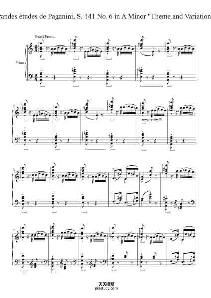 “Grandes études de Paganini, S. 141 No. 6 in A Minor "Theme and Variations"”钢琴谱-Franz Liszt-免费下载-天天钢琴
