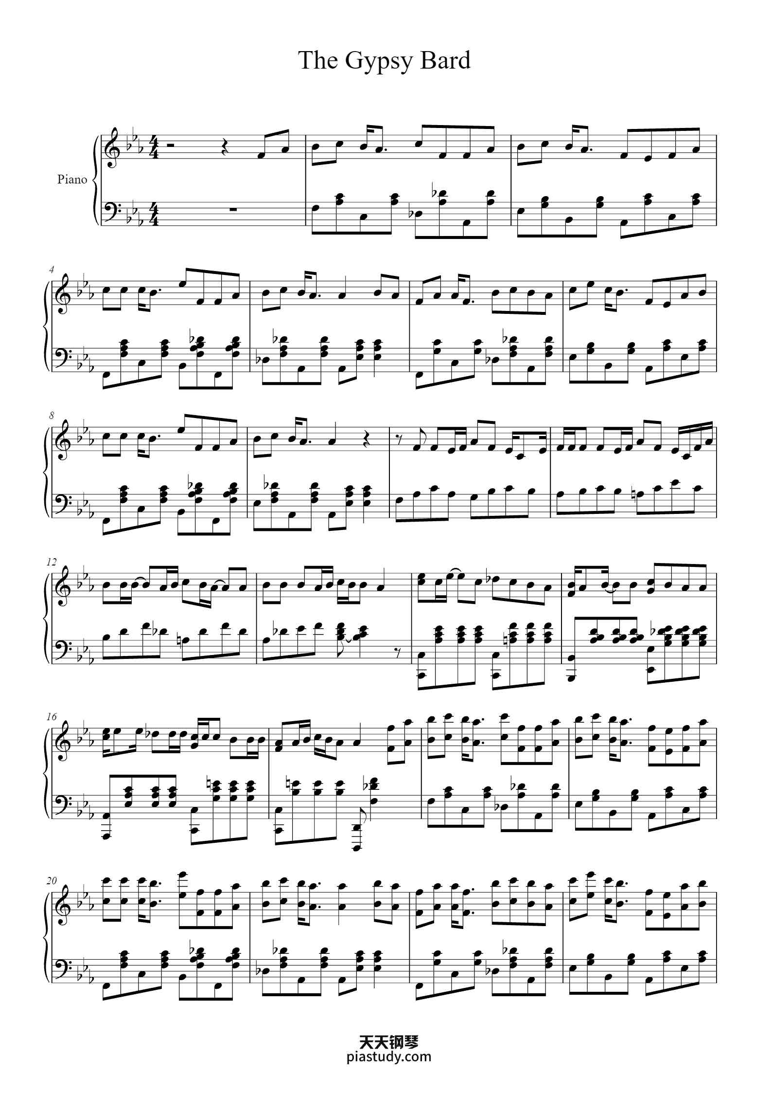 The Gypsy Bard钢琴谱 - Misc Cartoons - free piano sheet music - PiaNoproblem