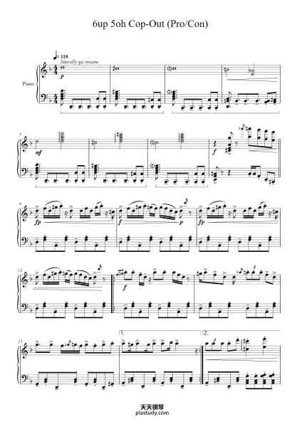 “6up 5oh Cop-Out (Pro/Con)”钢琴谱-Will Wood
Arr. Mars-免费下载-天天钢琴