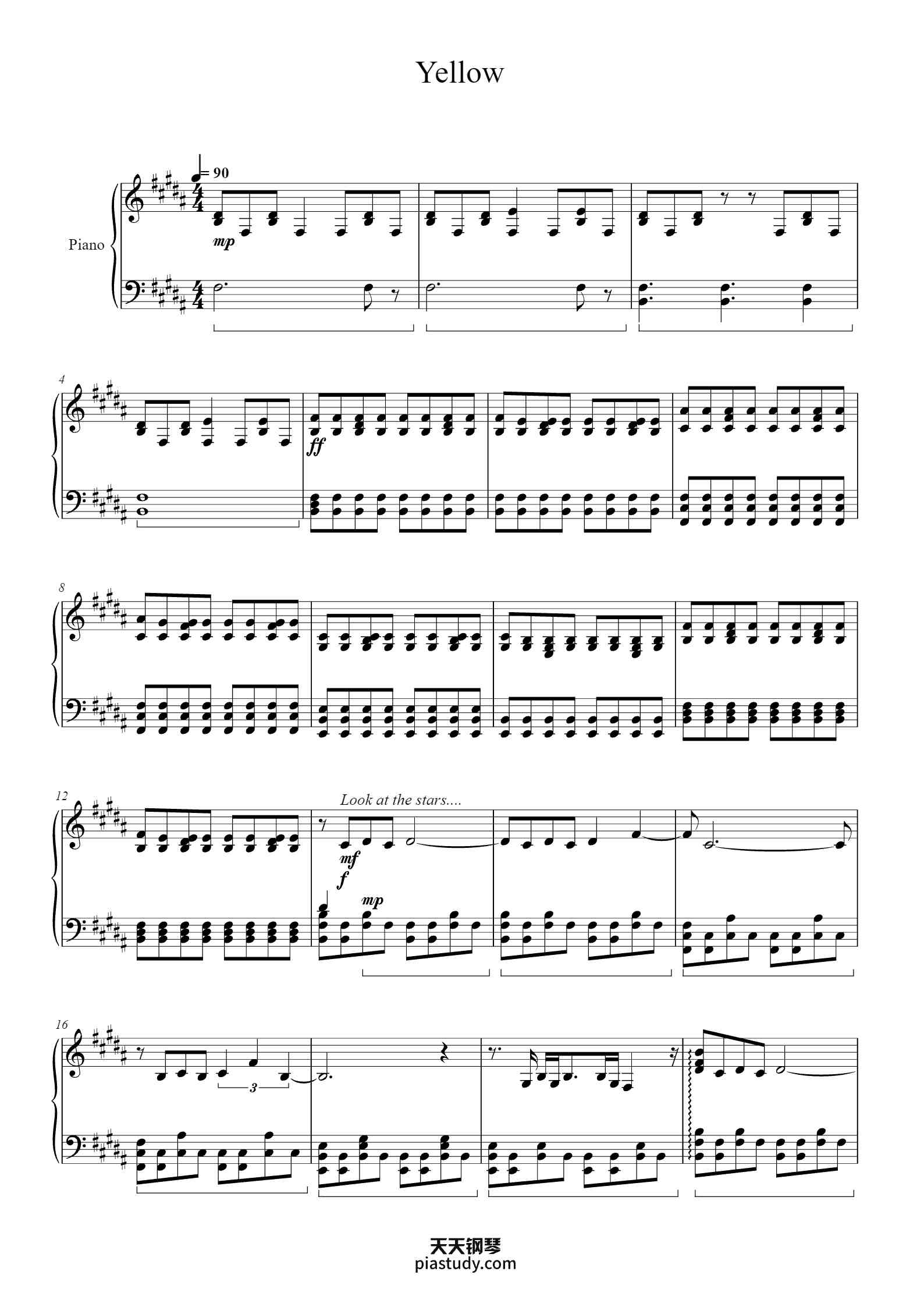 Yellow钢琴谱 - Coldplay - free piano sheet music - PiaNoproblem
