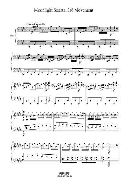 “Piano Sonata No. 14 in C-sharp Minor, Op. 27, No. 2 "Moonlight": III. Presto agitato”钢琴谱-L. van Beethoven-免费下载-天天钢琴