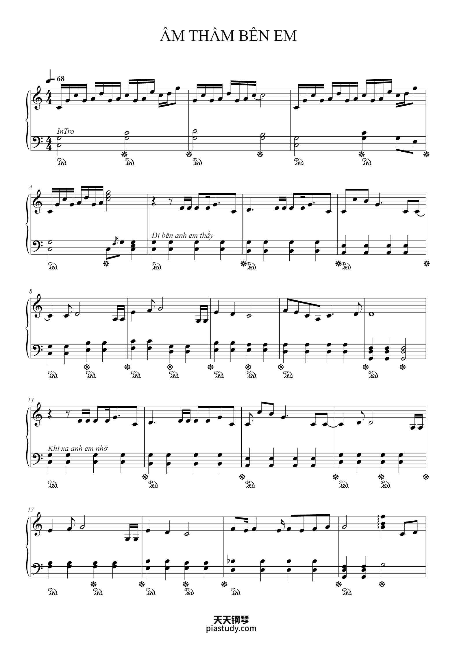 ÂM THẦM BÊN EM钢琴谱 - Unknown author - free piano sheet music - PiaNoproblem