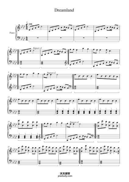 “Dreamland”钢琴谱-Arr. by Toni (junojinx)-免费下载-天天钢琴