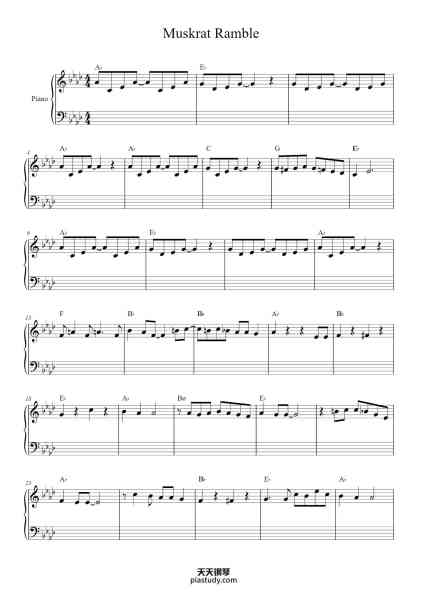 “Muskrat Ramble”钢琴谱-Kid Ory - Ray Gilbert-免费下载-天天钢琴