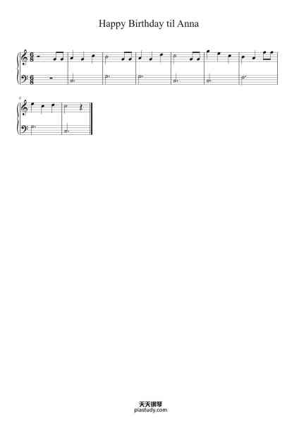 “Happy Birthday til Anna”钢琴谱-Misc Traditional-免费下载-天天钢琴