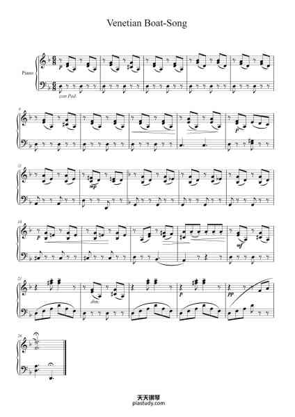 “Venetian Boat-Song”钢琴谱-Felix Mendelssohn-免费下载-天天钢琴