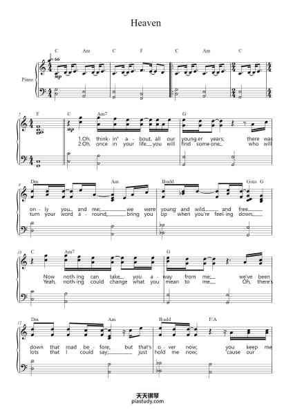 “Heaven”钢琴谱-Bryan Adams-免费下载-天天钢琴