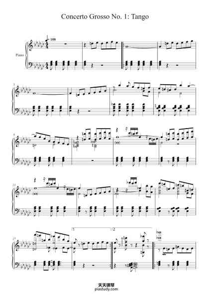 “Concerto Grosso No. 1: Tango”钢琴谱-Alfred Schnittke-免费下载-天天钢琴
