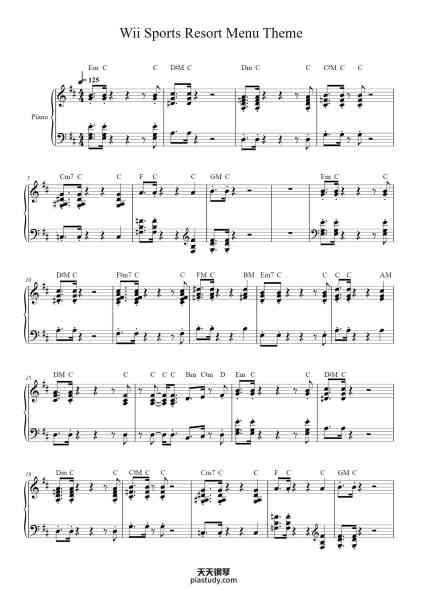 “Wii Sports Resort Menu Theme”钢琴谱-Composed by Ryo Nagamatsu Arranged by ScyrousFX, Andrew Mulhern and Eli Porter-免费下载-天天钢琴
