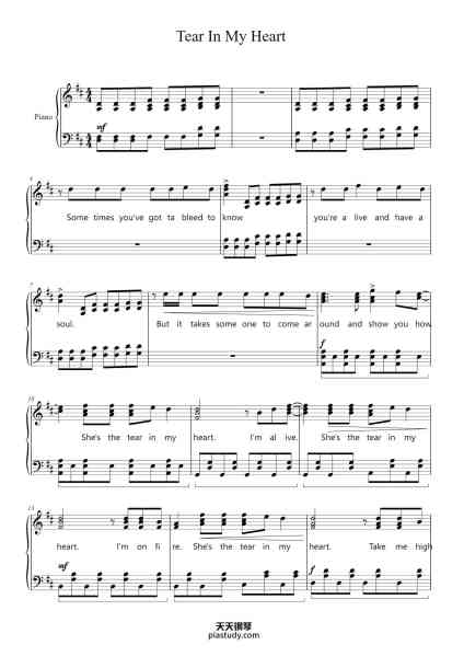“Tear In My Heart”钢琴谱-Arrangement by Grace Newman-免费下载-天天钢琴