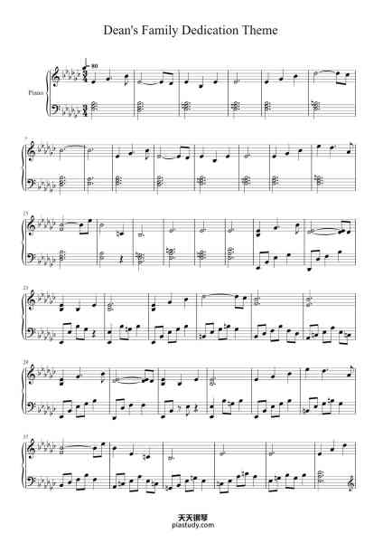 “Dean's Family Dedication Theme”钢琴谱-Jay Gruska-免费下载-天天钢琴