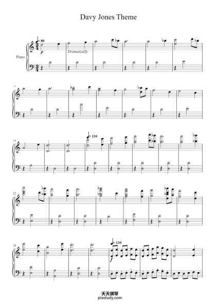 “Davy Jones Theme”钢琴谱-Hans Zimmer-免费下载-天天钢琴