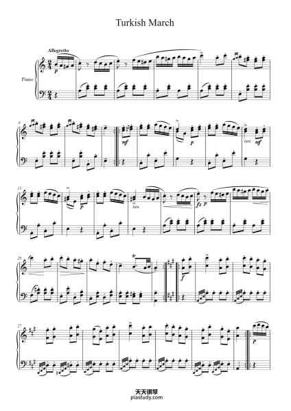 “Piano Sonata No. 11 in A Major, K. 331: III. Alla Turca - "Turkish March"”钢琴谱-Wolfgang Amadeus Mozart (1756 - 1791)-免费下载-天天钢琴
