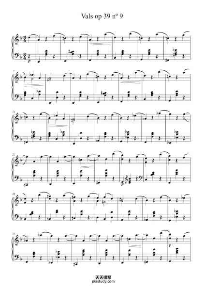 “Waltz in D Minor, Op. 39, No. 9”钢琴谱-Brahms-免费下载-天天钢琴