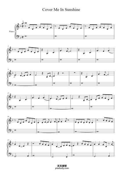 “Cover Me In Sunshine”钢琴谱-Wesley Steenbergen-免费下载-天天钢琴