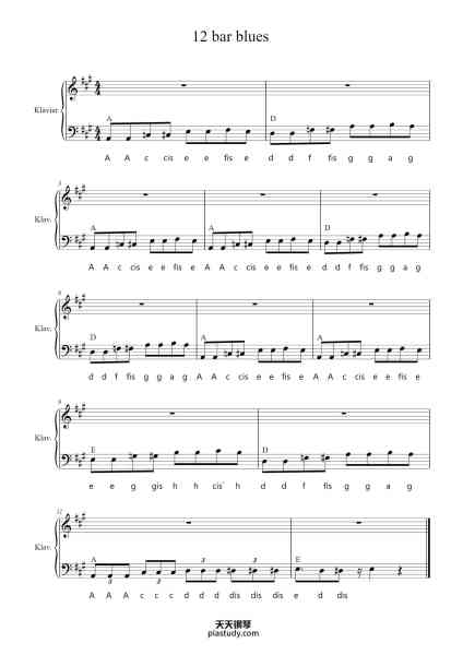 “12 bar blues”钢琴谱--免费下载-天天钢琴